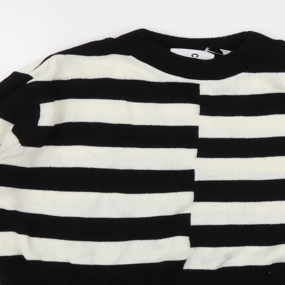 COLLUSION Womens Black Crew Neck Striped Acrylic Pullover Jumper Size 10   - cropped