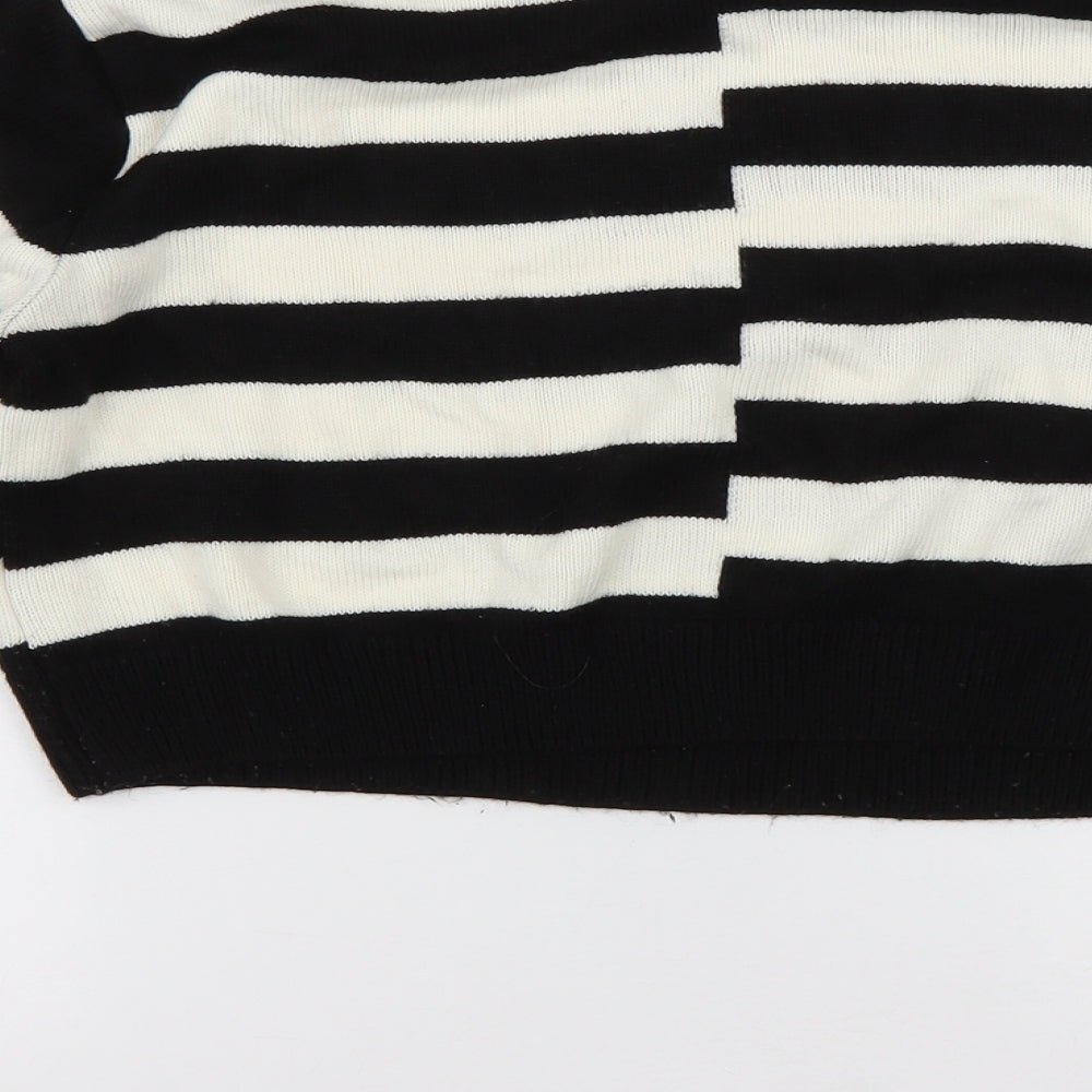 COLLUSION Womens Black Crew Neck Striped Acrylic Pullover Jumper Size 10   - cropped