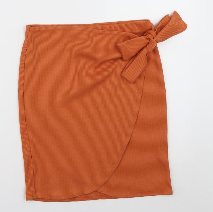 PRETTYLITTLETHING Womens Orange Polyester A-Line Skirt Size 12