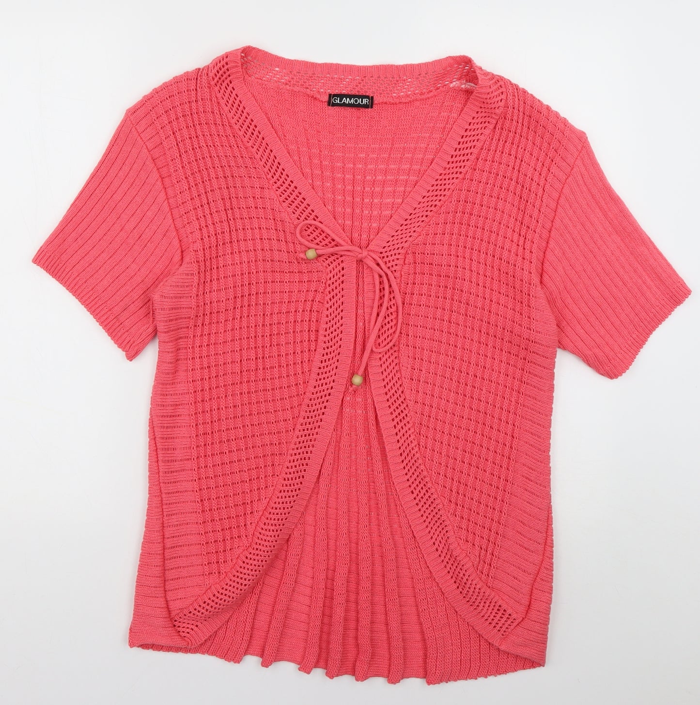 Glamour Womens Pink V-Neck  Acrylic Cardigan Jumper Size L