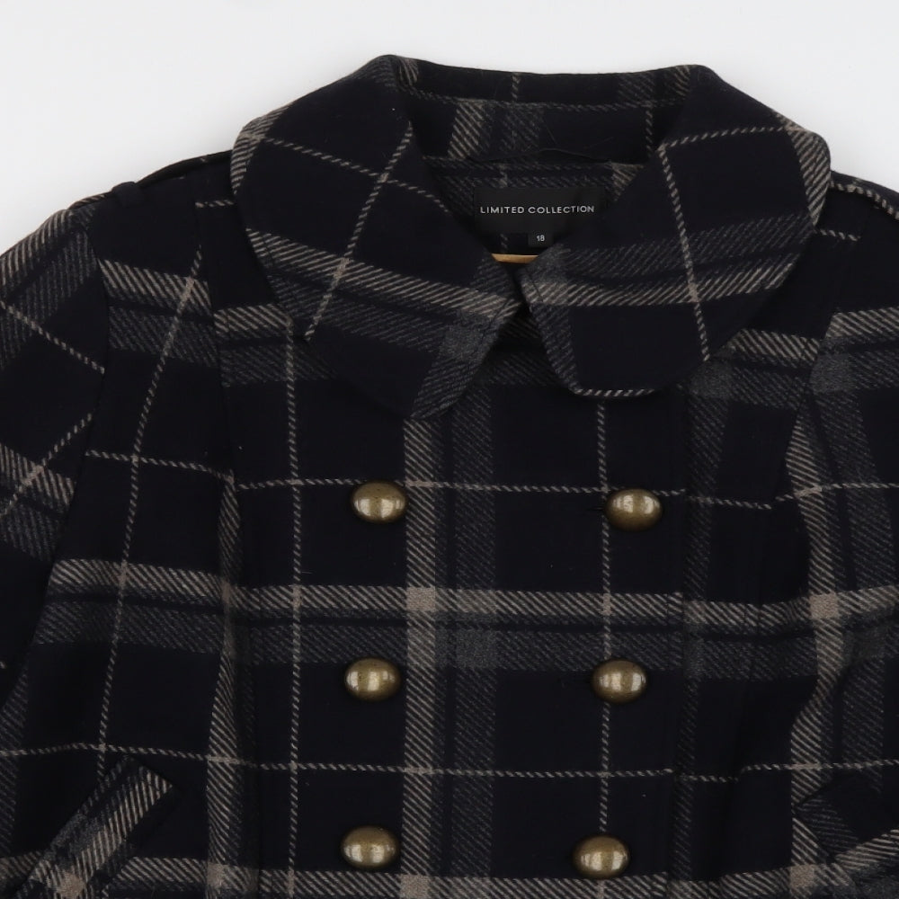 Marks and Spencer Womens Blue Check  Overcoat Coat Size 18  Button