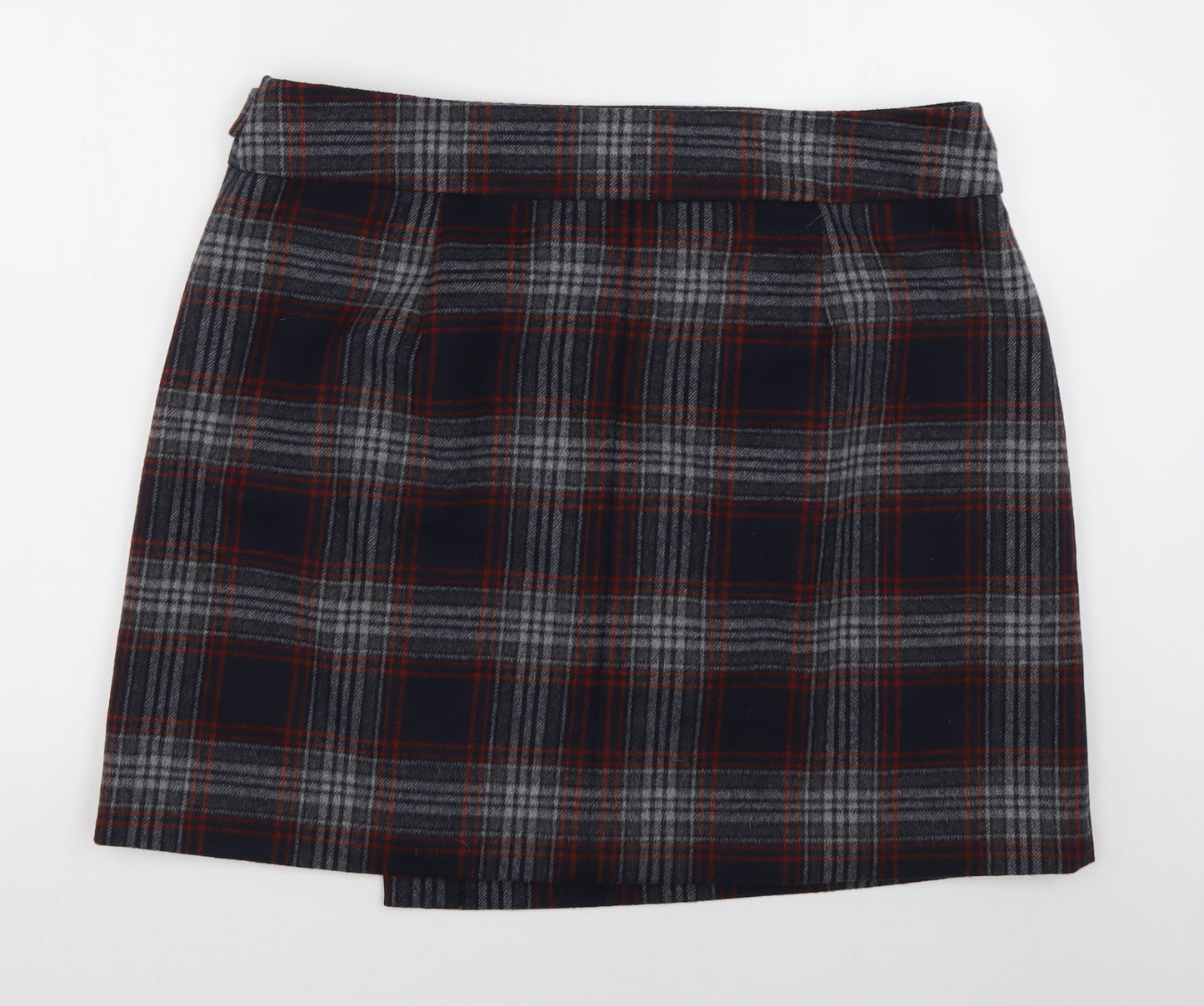 Marks and Spencer Womens Blue Check Wool A-Line Skirt Size 20   Button
