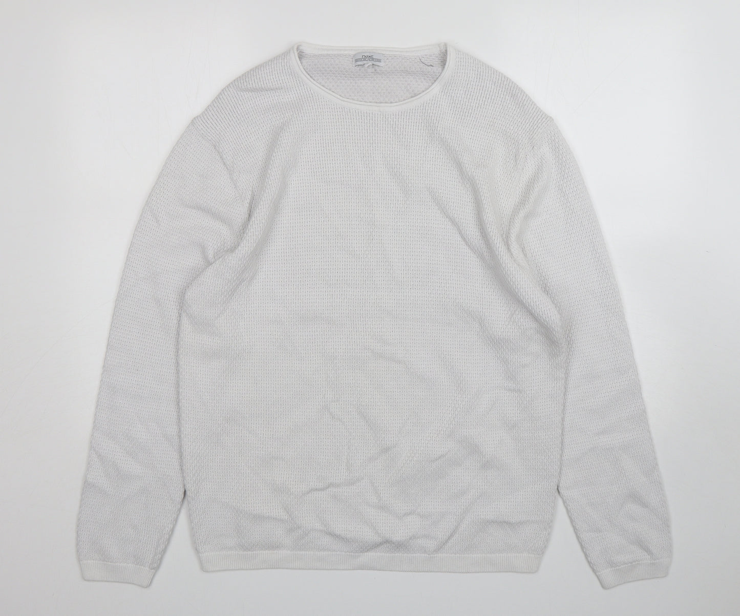 NEXT Mens White Round Neck  Cotton Pullover Jumper Size XL