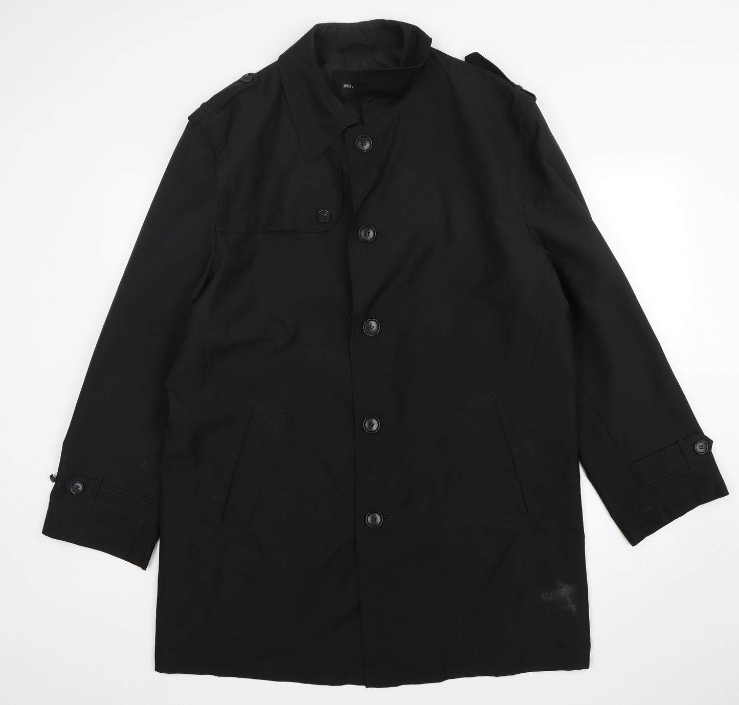 M&S Mens Black   Overcoat Coat Size L