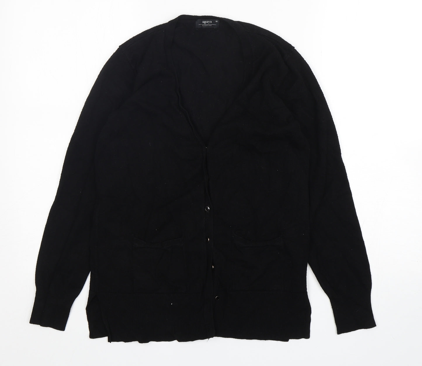 Papaya Womens Black V-Neck  Viscose Cardigan Jumper Size 10