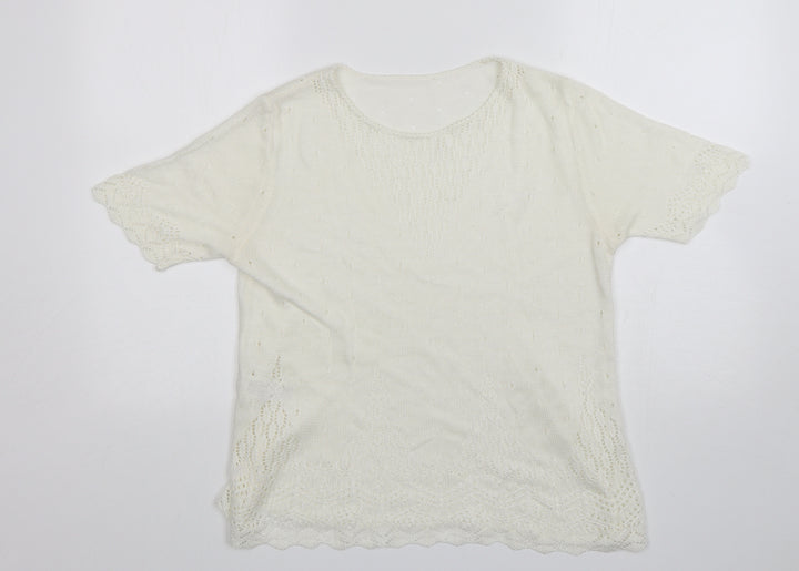 St Michael Womens White Round Neck Acrylic Pullover Jumper Size 12