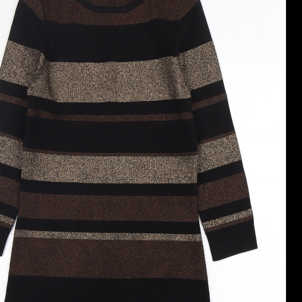 M&Co Womens Multicoloured Striped Viscose Jumper Dress  Size 12  Round Neck
