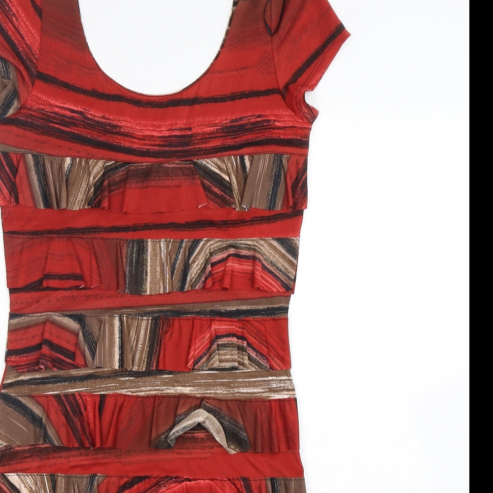 Roman Womens Multicoloured Geometric Polyester A-Line  Size 10  Round Neck