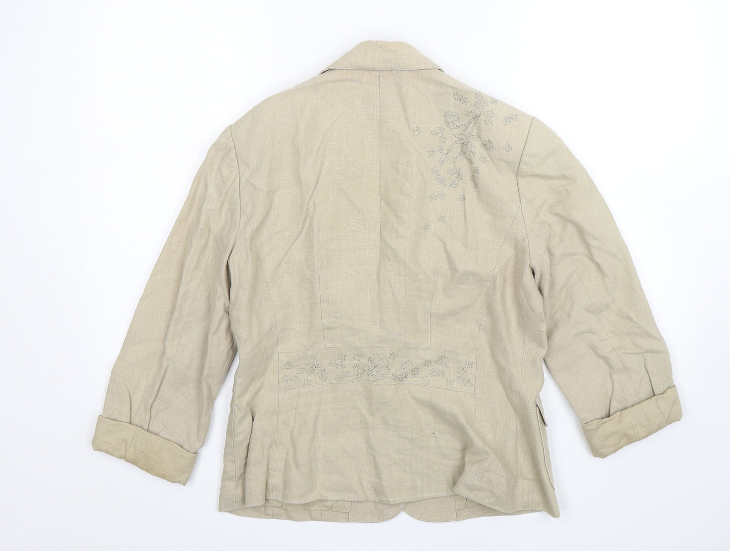 Laura Ashley Womens Beige Floral Linen Jacket Blazer Size 12