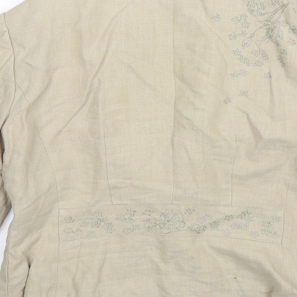Laura Ashley Womens Beige Floral Linen Jacket Blazer Size 12