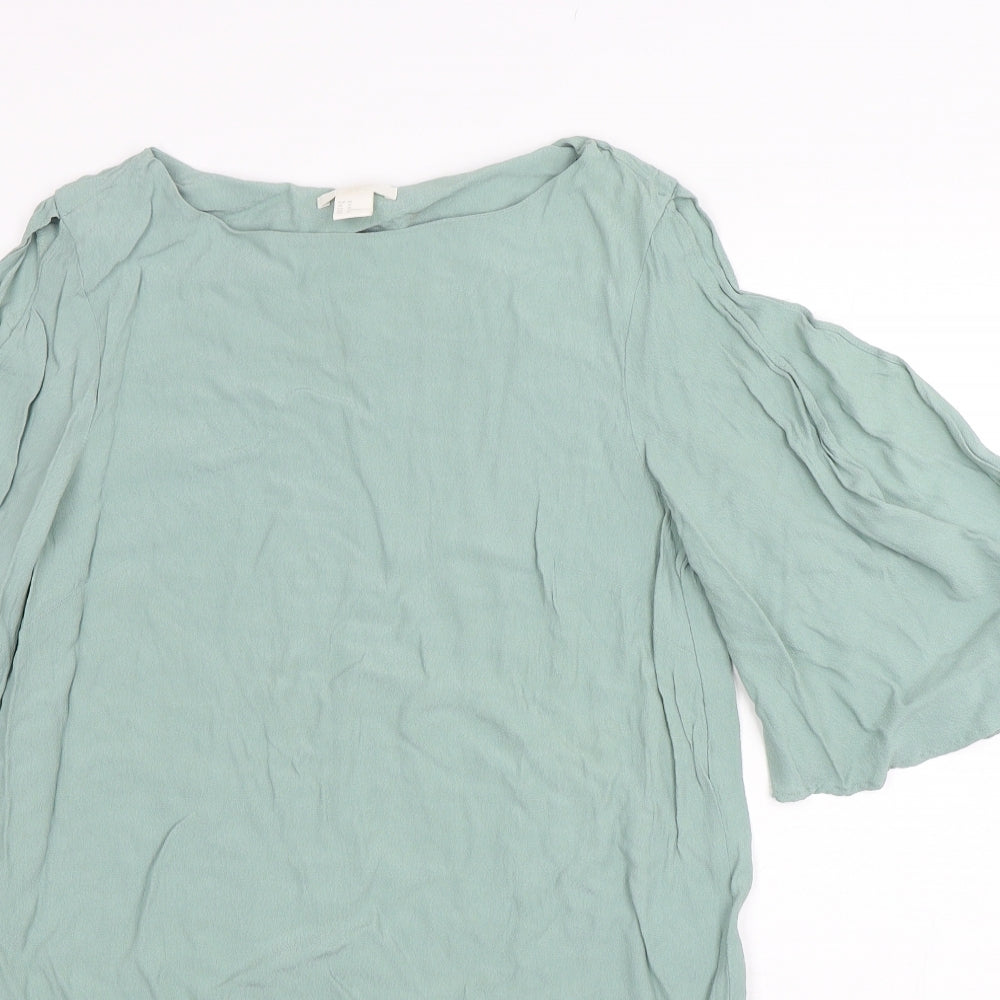 H&M Womens Green  Viscose A-Line  Size 12  Round Neck