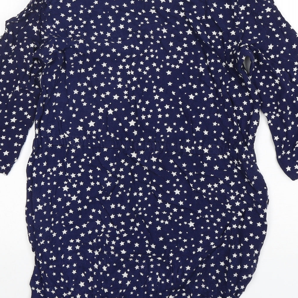 H&M Womens Blue Polka Dot Viscose Basic Blouse Size 8 Round Neck