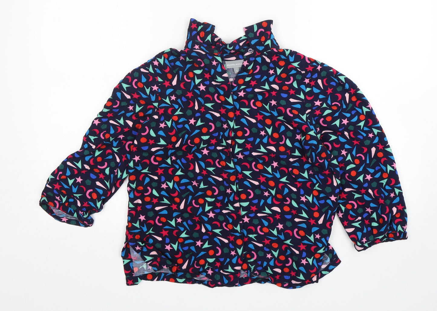 Oliver Bonas Womens Multicoloured Geometric Viscose Basic Button-Up Size 6 Collared