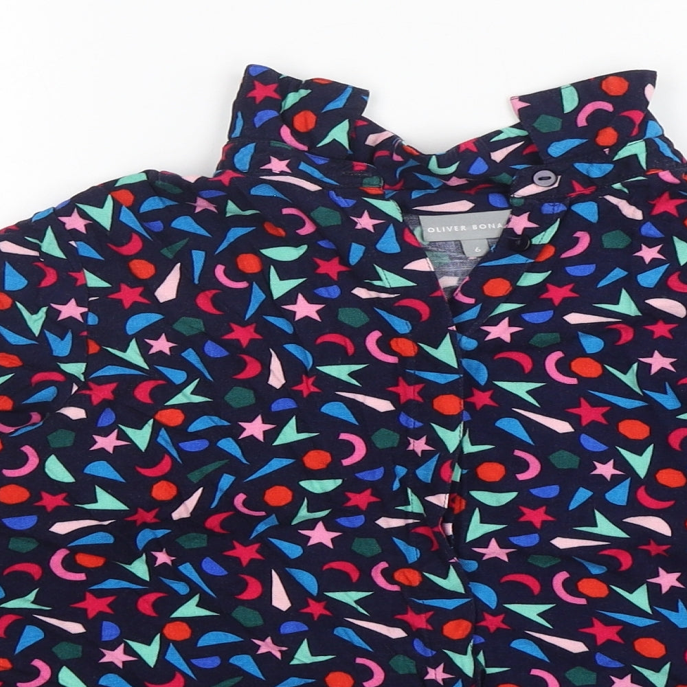 Oliver Bonas Womens Multicoloured Geometric Viscose Basic Button-Up Size 6 Collared