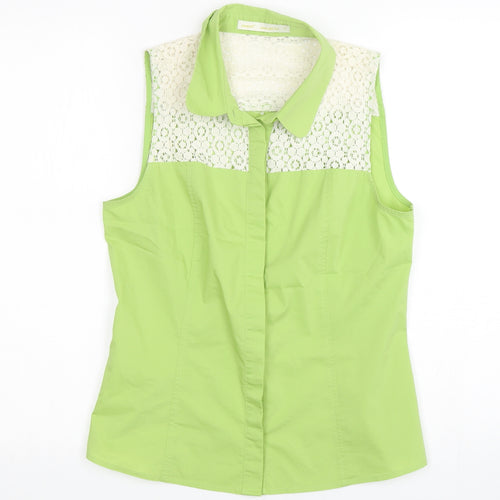 NEXT Womens Green Floral Cotton Basic Button-Up Size 12 Collared