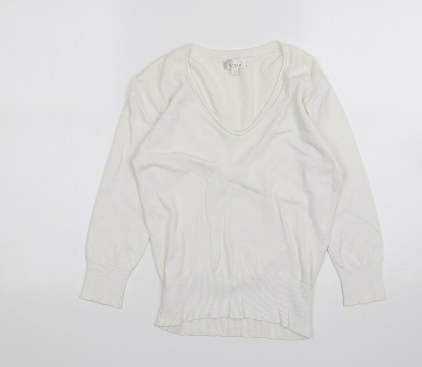 Mixin Womens White V-Neck  Viscose Pullover Jumper Size S
