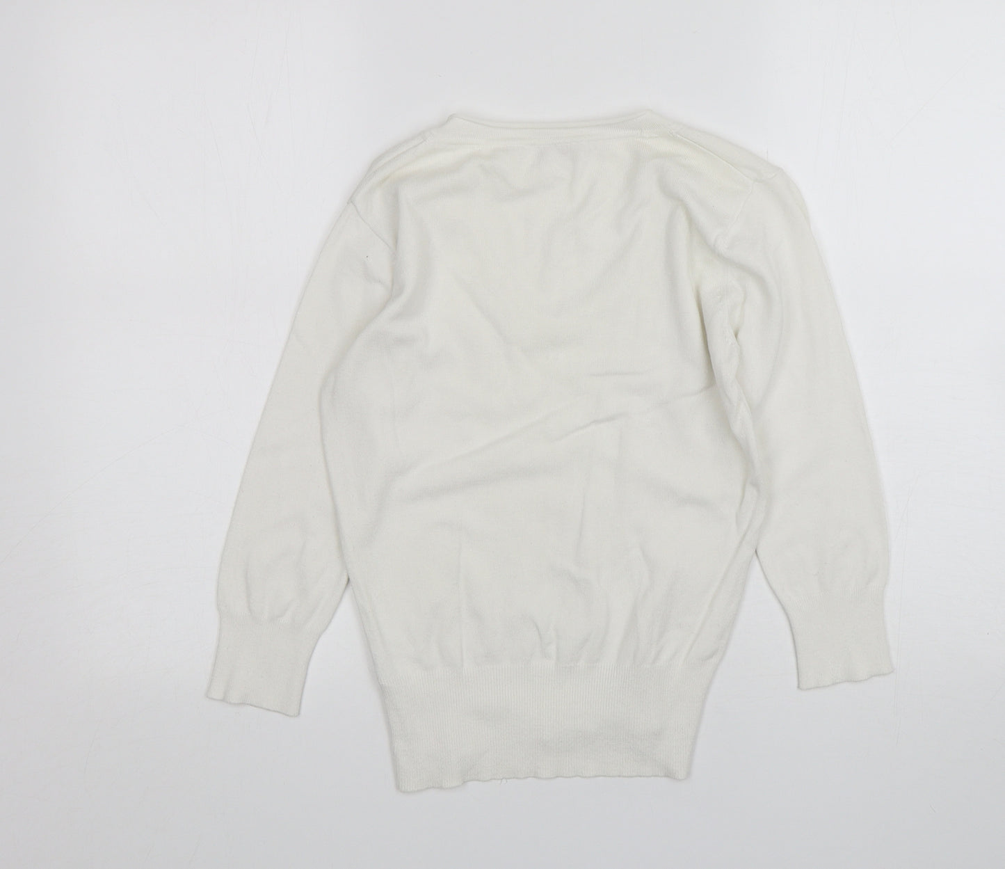 Mixin Womens White V-Neck  Viscose Pullover Jumper Size S