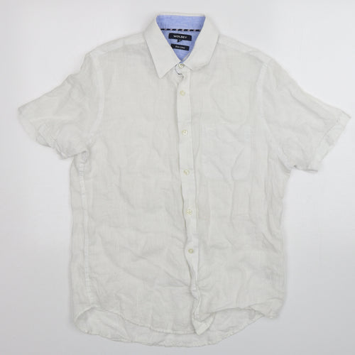 Wolsey Womens White  Linen Basic Button-Up Size M Collared
