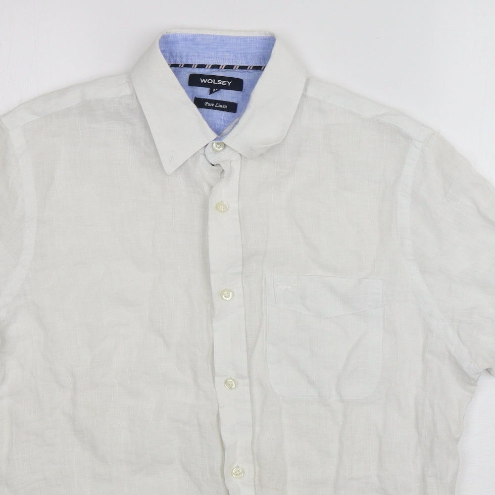 Wolsey Womens White  Linen Basic Button-Up Size M Collared