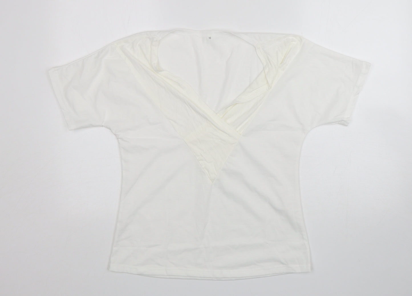 Preworn Womens White  Cotton Basic T-Shirt Size M V-Neck