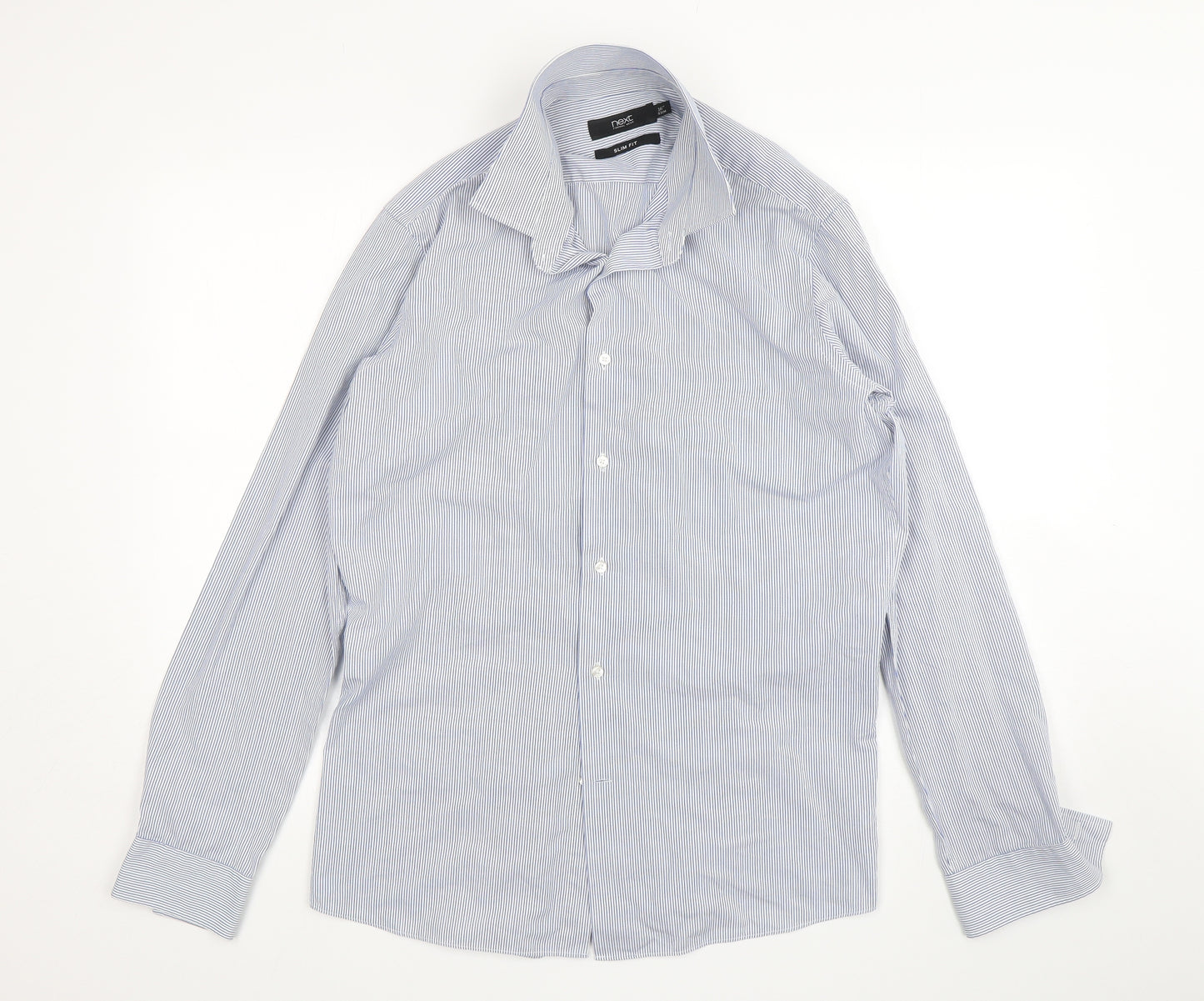 NEXT Mens Blue Striped Polyester  Dress Shirt Size 16 Collared
