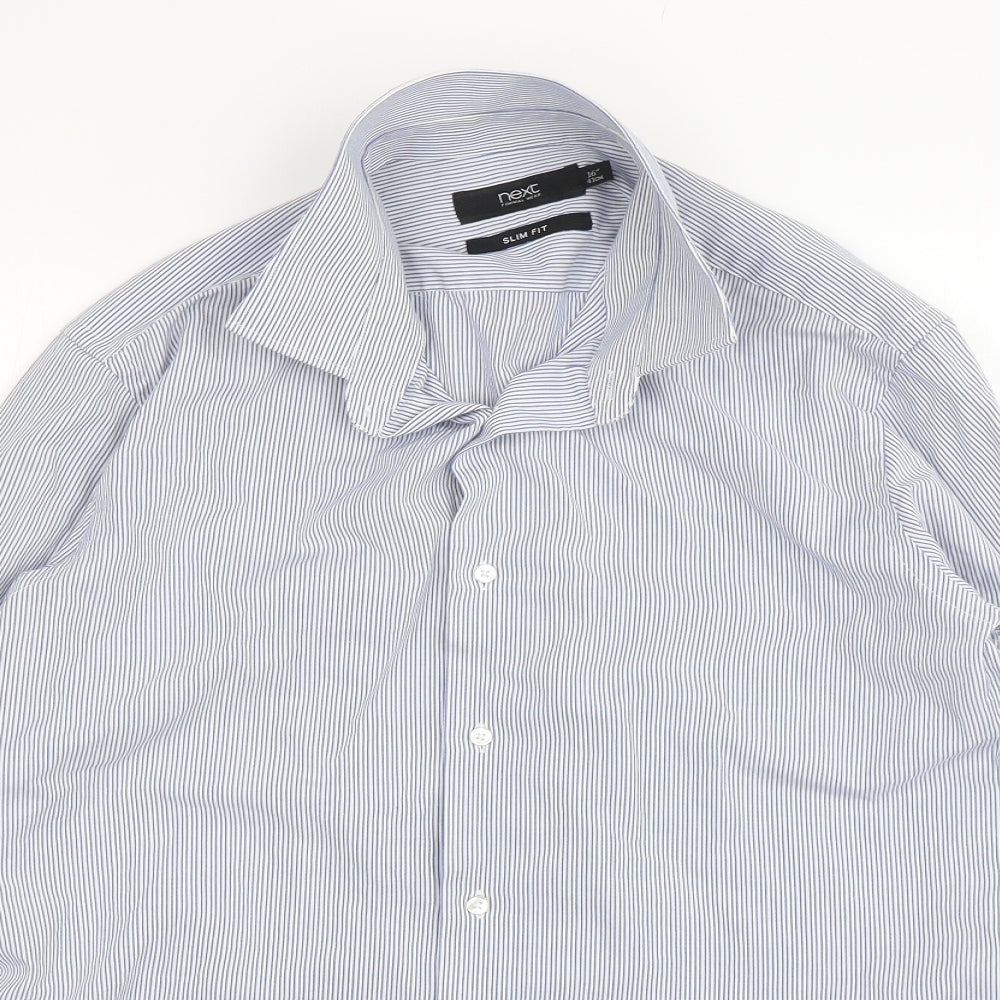NEXT Mens Blue Striped Polyester  Dress Shirt Size 16 Collared