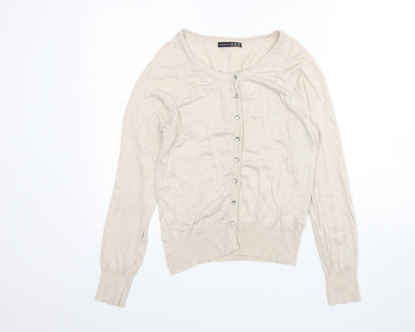 Atmosphere Womens Beige V-Neck  Viscose Cardigan Jumper Size 12