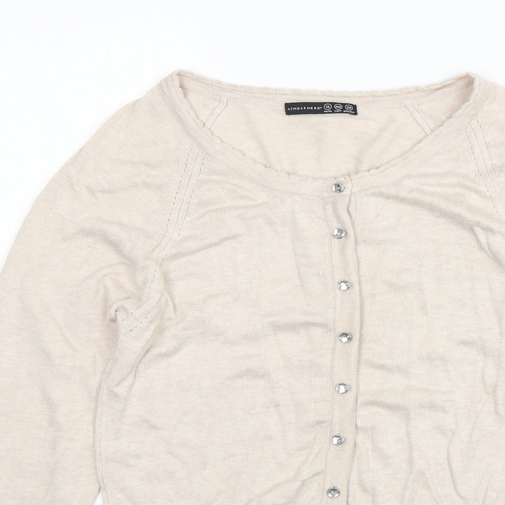 Atmosphere Womens Beige V-Neck  Viscose Cardigan Jumper Size 12
