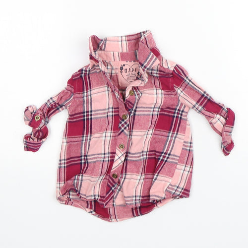 Primark Girls Pink Plaid  Basic Button-Up Size 6-9 Months Collared