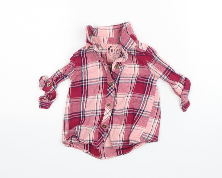 Primark Girls Pink Plaid Basic Button-Up Size 6-9 Months Collared
