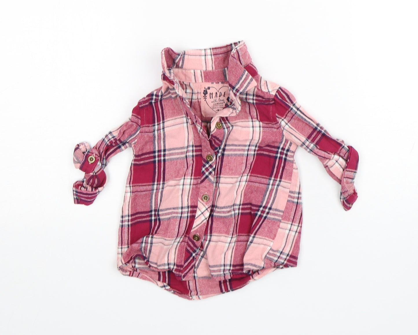 Primark Girls Pink Plaid  Basic Button-Up Size 6-9 Months Collared