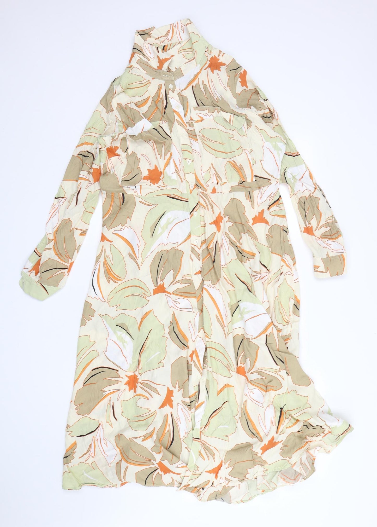 M&S Womens Multicoloured Floral Viscose A-Line  Size 20  Collared