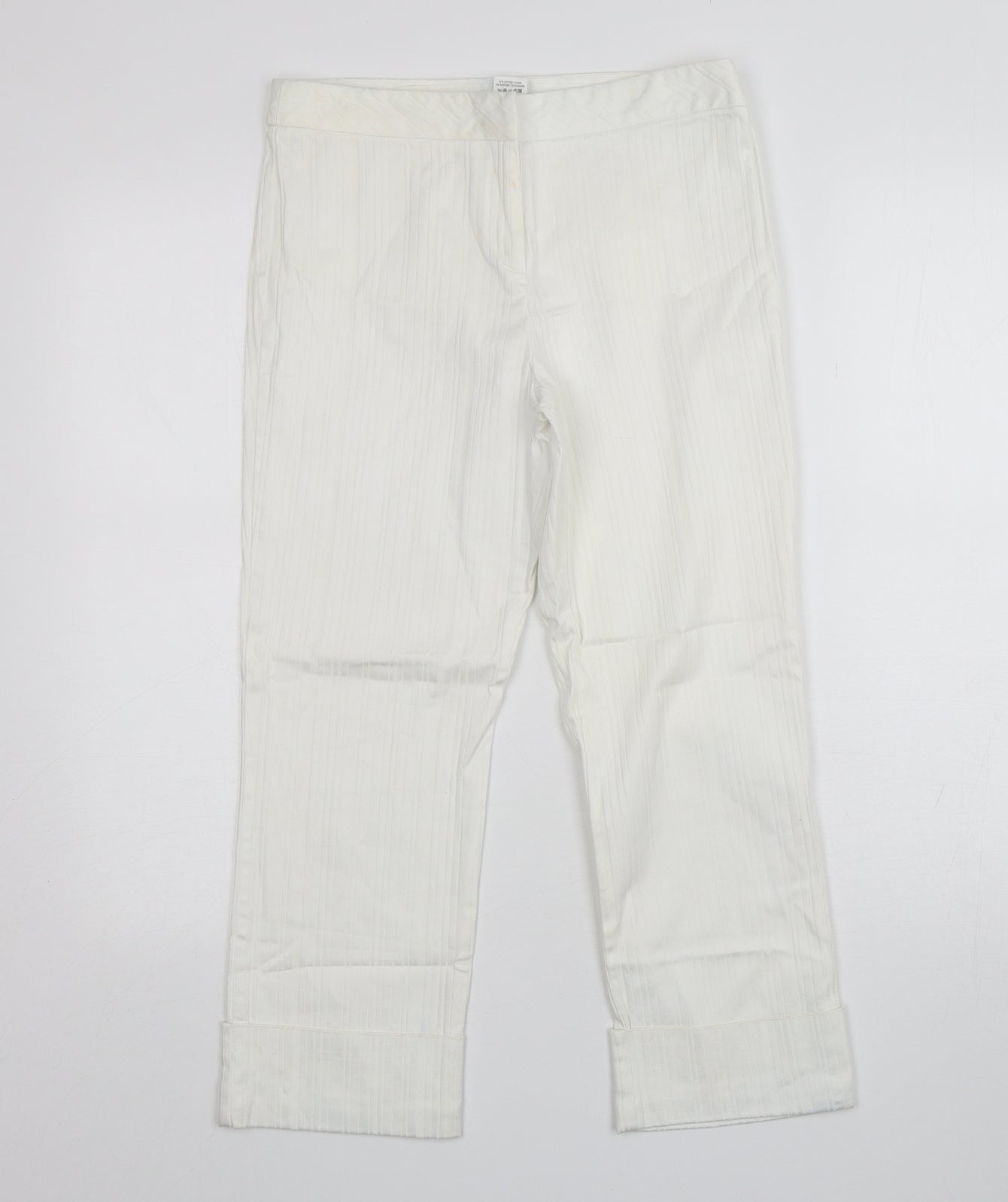 New Look Womens White  Cotton Cropped Trousers Size 10 L24 in Regular