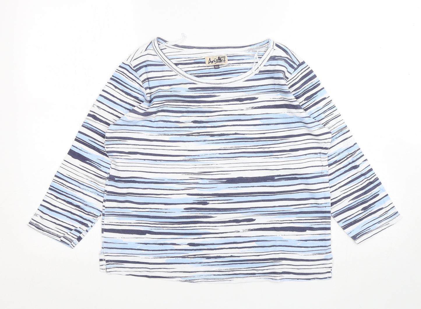 Arista Womens Multicoloured Striped Cotton Basic T-Shirt Size 10 Round Neck