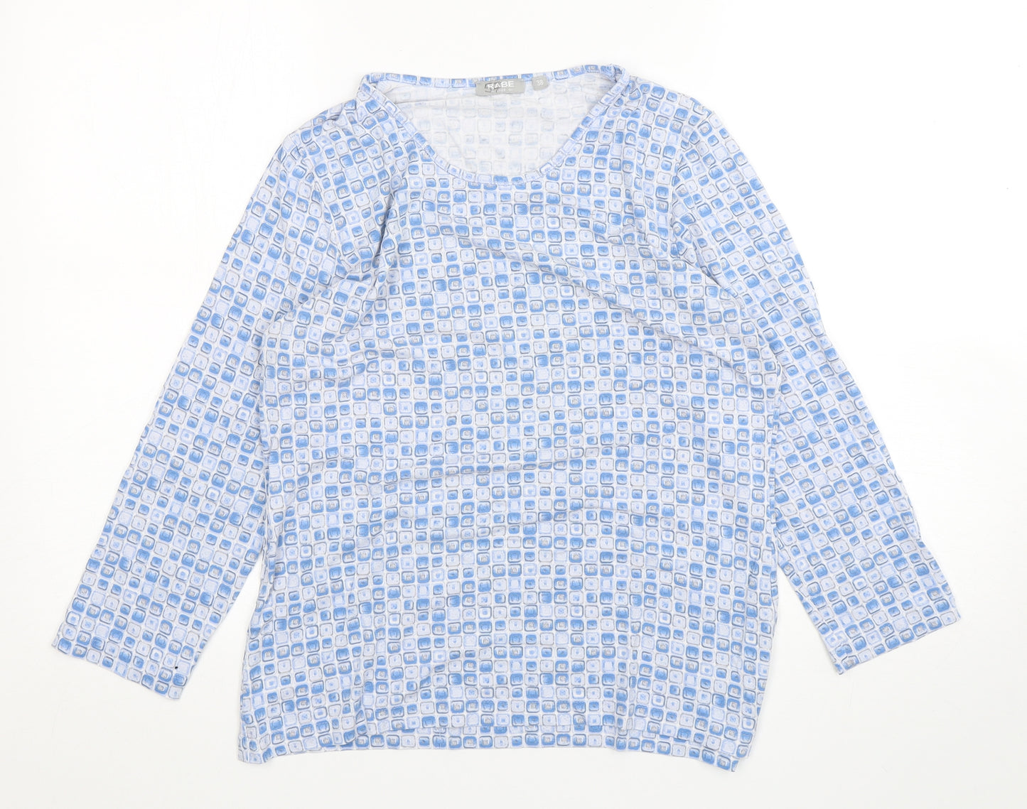 Rabe Womens Blue Geometric Viscose Basic T-Shirt Size 12 Round Neck
