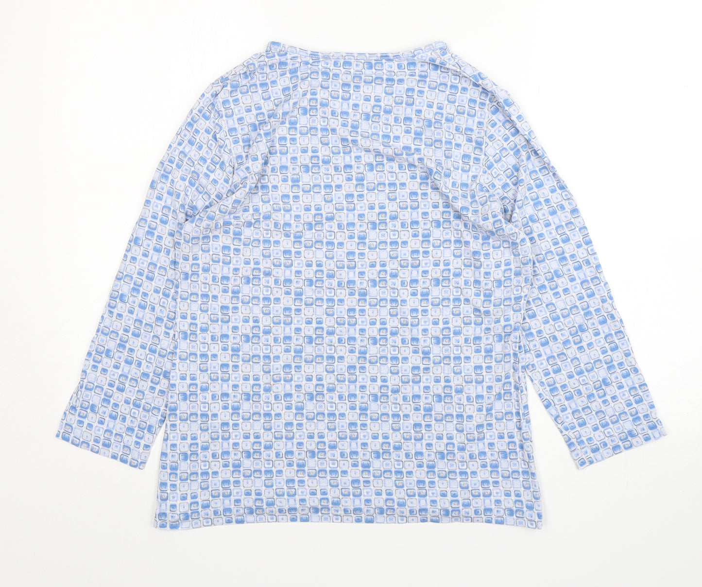 Rabe Womens Blue Geometric Viscose Basic T-Shirt Size 12 Round Neck