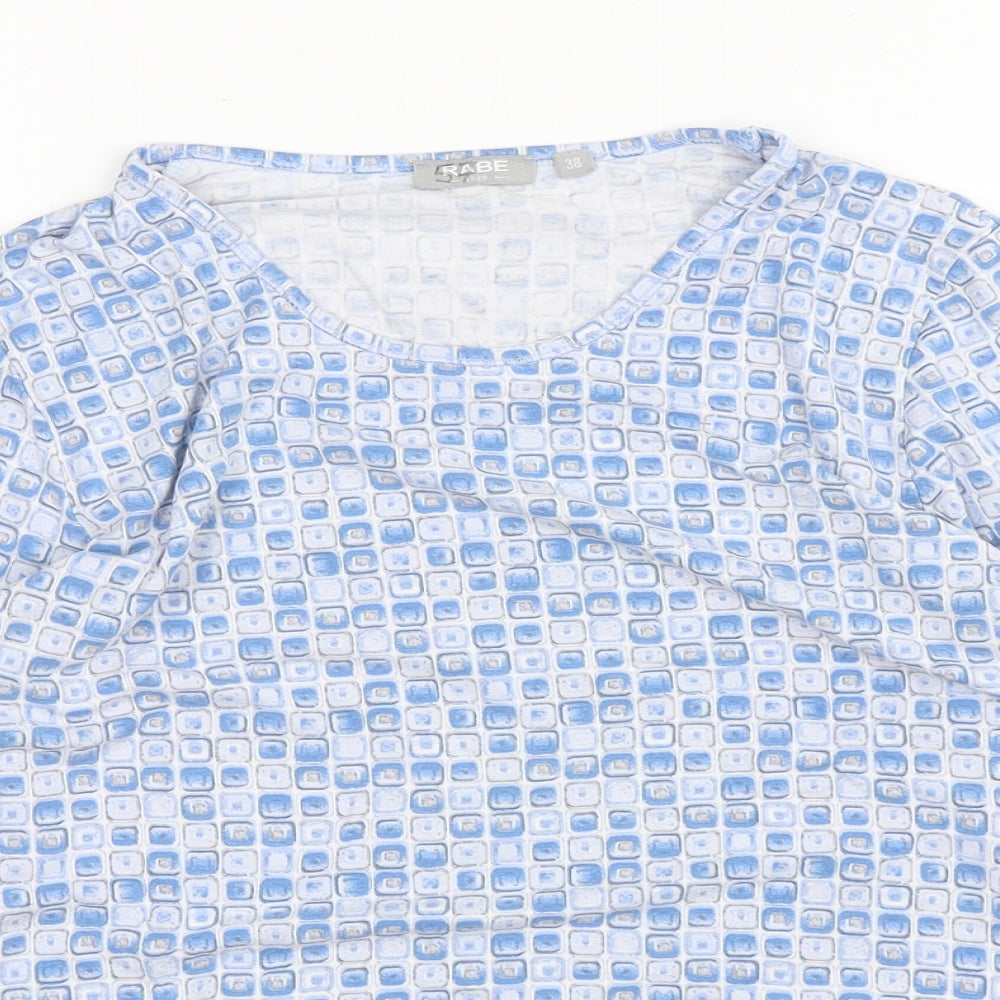 Rabe Womens Blue Geometric Viscose Basic T-Shirt Size 12 Round Neck