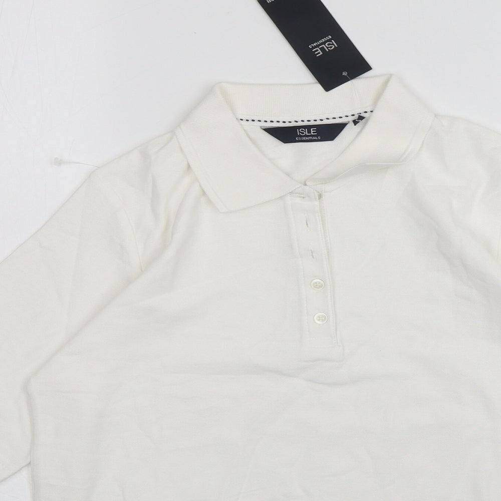 ISLE Essentials Womens White  Cotton Basic Polo Size S Collared