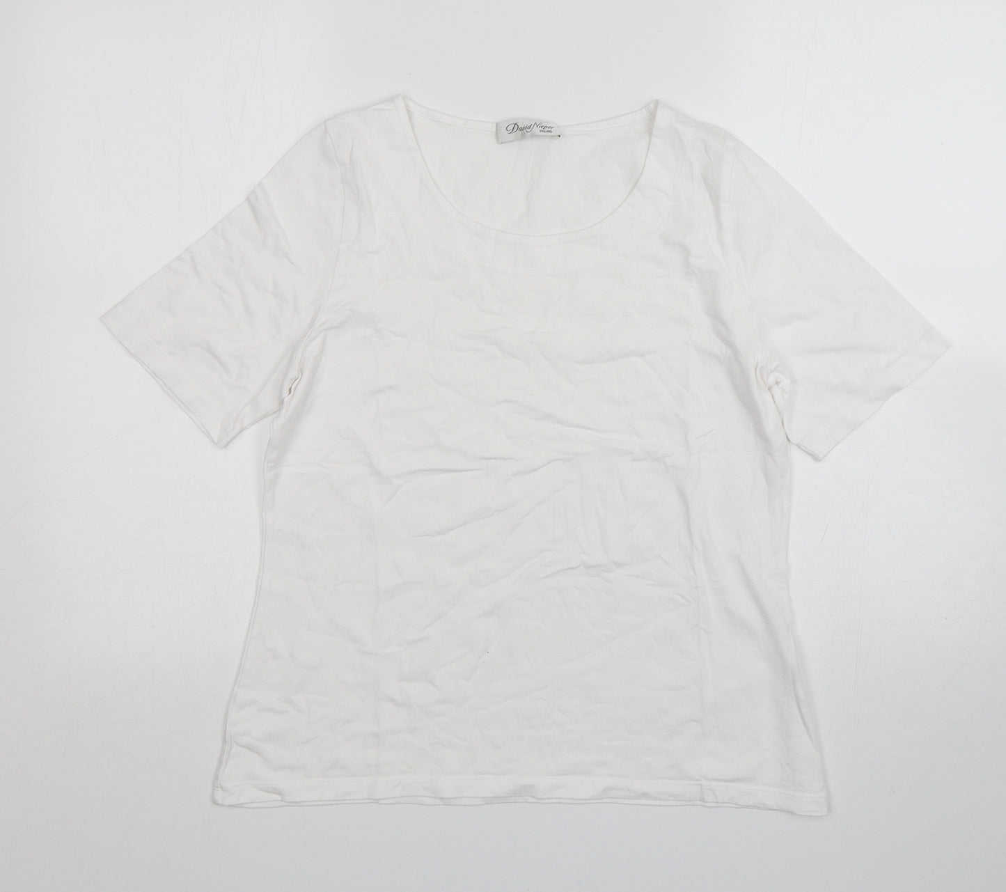 David Nieper Womens White  Cotton Basic T-Shirt Size 14 Round Neck