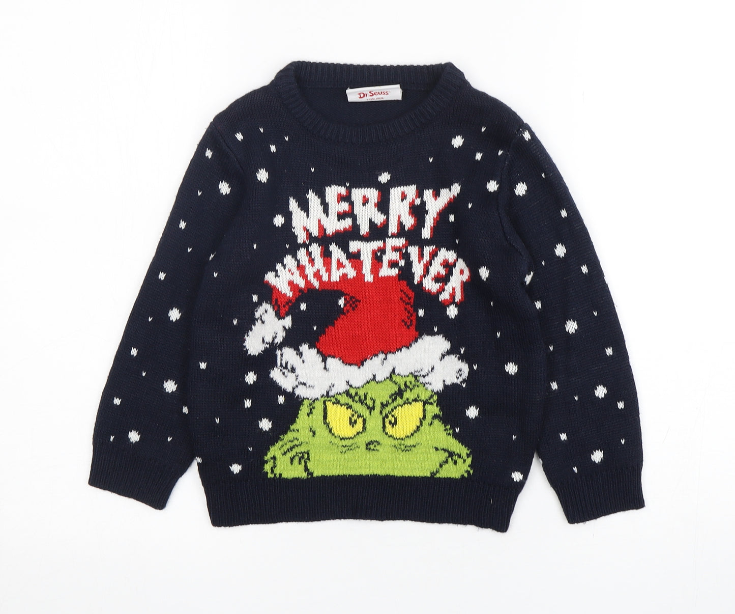 Primark Boys Blue Round Neck Polka Dot Acrylic Pullover Jumper Size 4-5 Years   - The Grinch