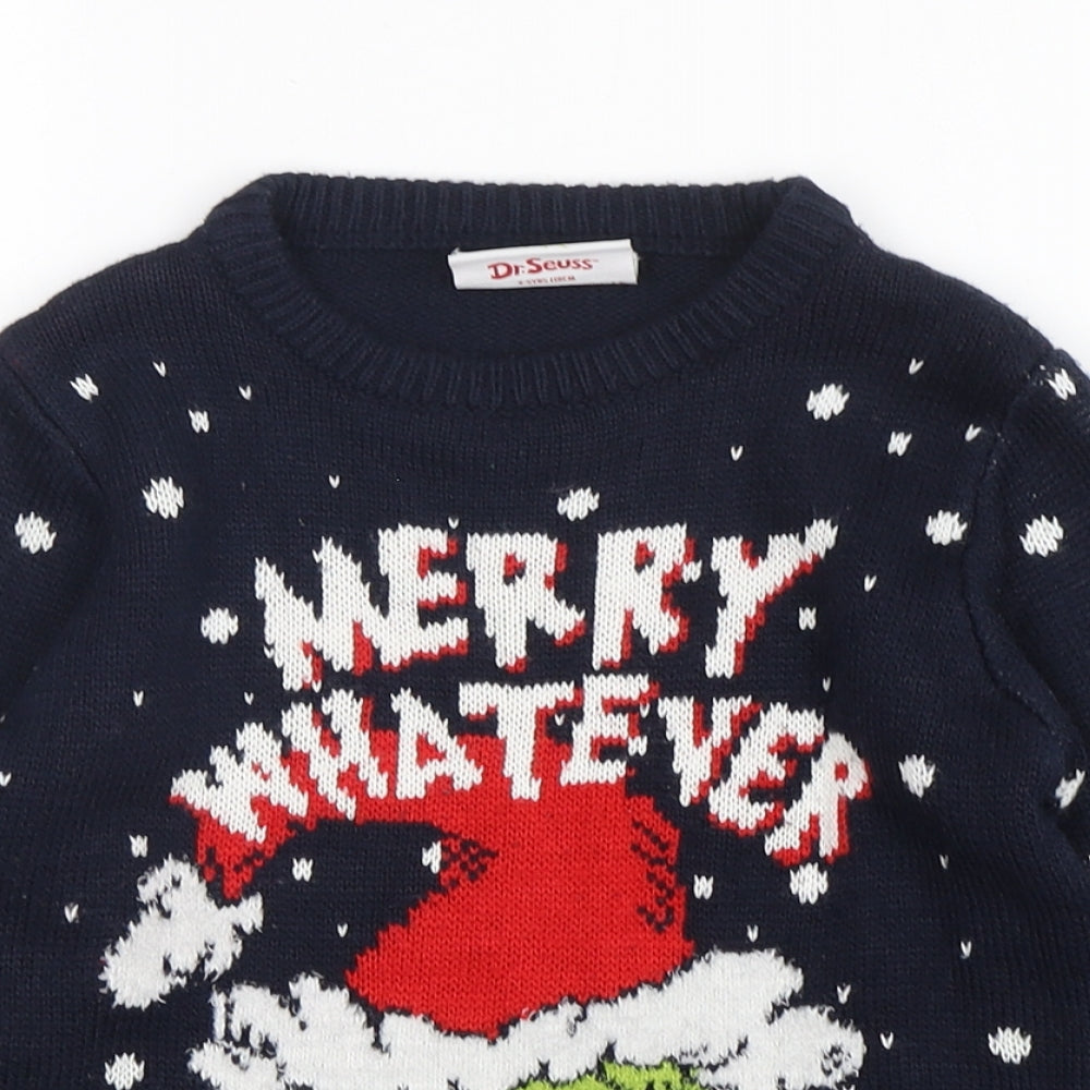 Primark Boys Blue Round Neck Polka Dot Acrylic Pullover Jumper Size 4-5 Years   - The Grinch