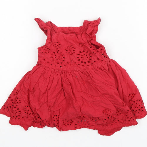 Matalan Girls Red  Cotton A-Line  Size 0-3 Months  Round Neck