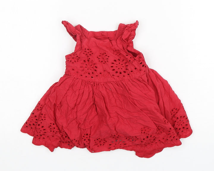 Matalan Girls Red Cotton A-Line Size 0-3 Months Round Neck