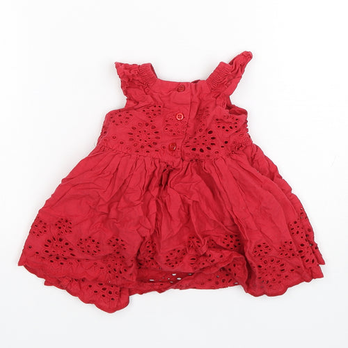 Matalan Girls Red  Cotton A-Line  Size 0-3 Months  Round Neck