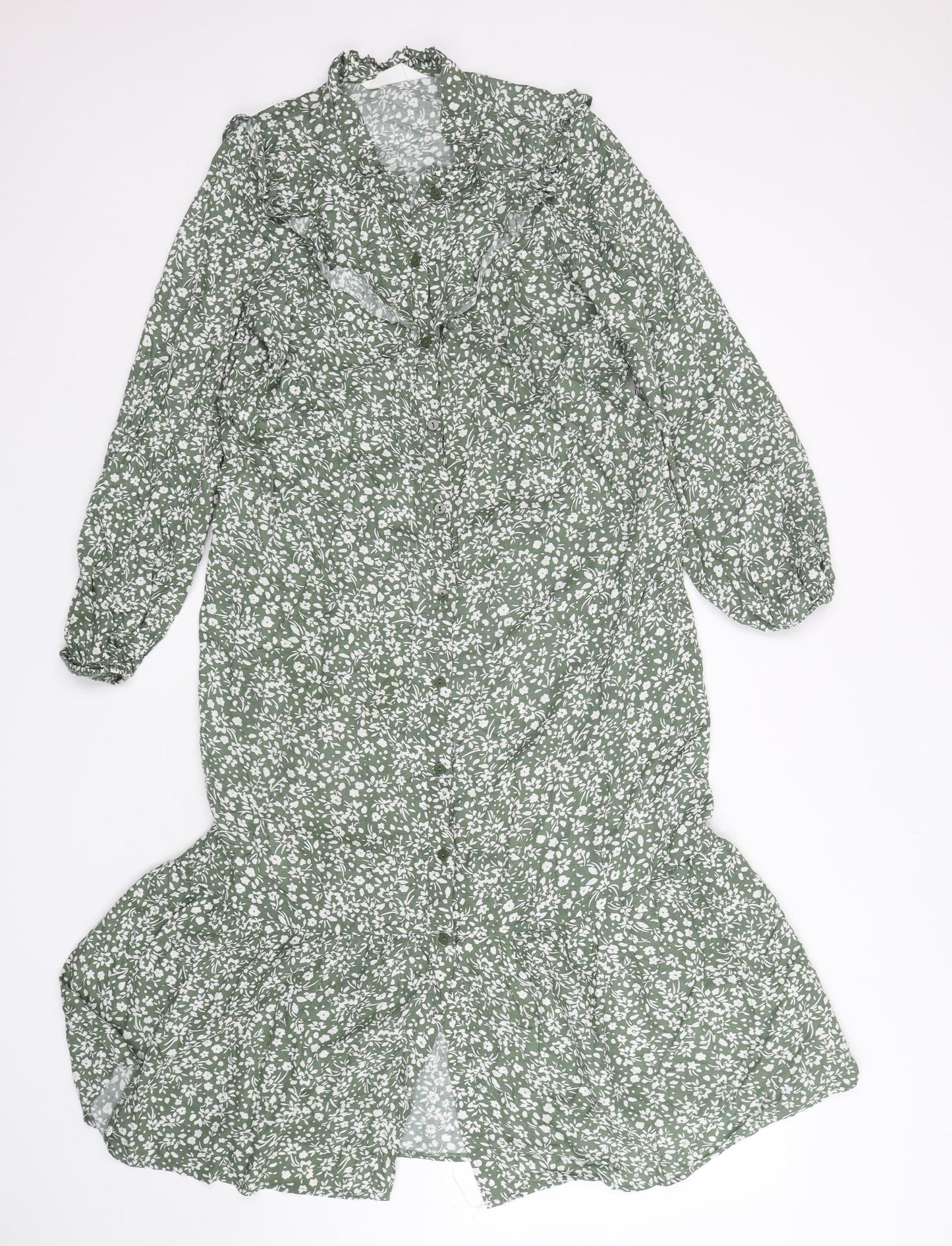 Primark Womens Green Floral Viscose A-Line  Size 10  V-Neck