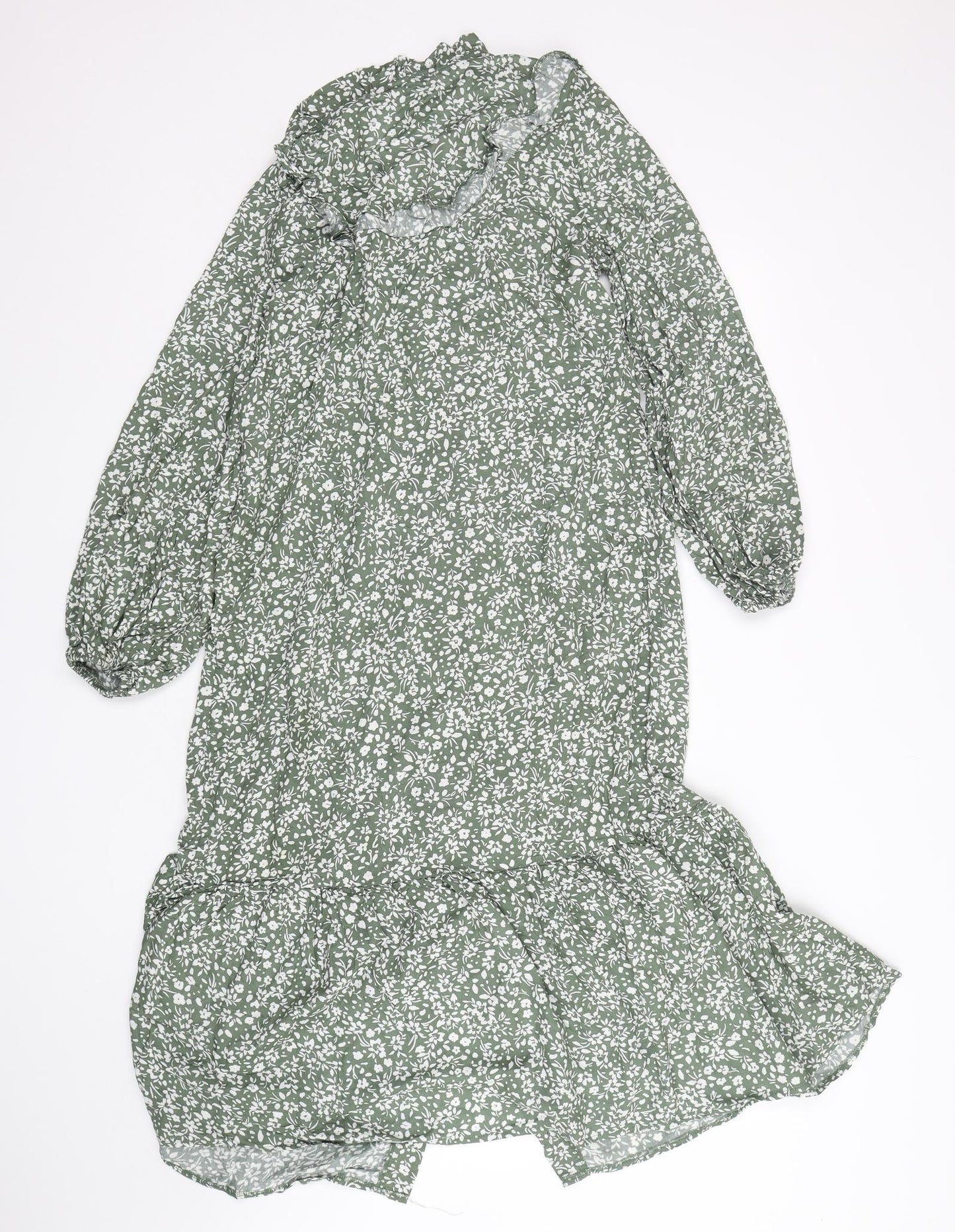 Primark Womens Green Floral Viscose A-Line  Size 10  V-Neck
