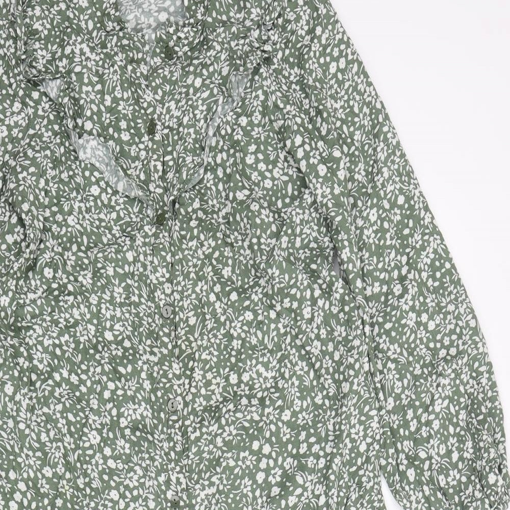 Primark Womens Green Floral Viscose A-Line  Size 10  V-Neck