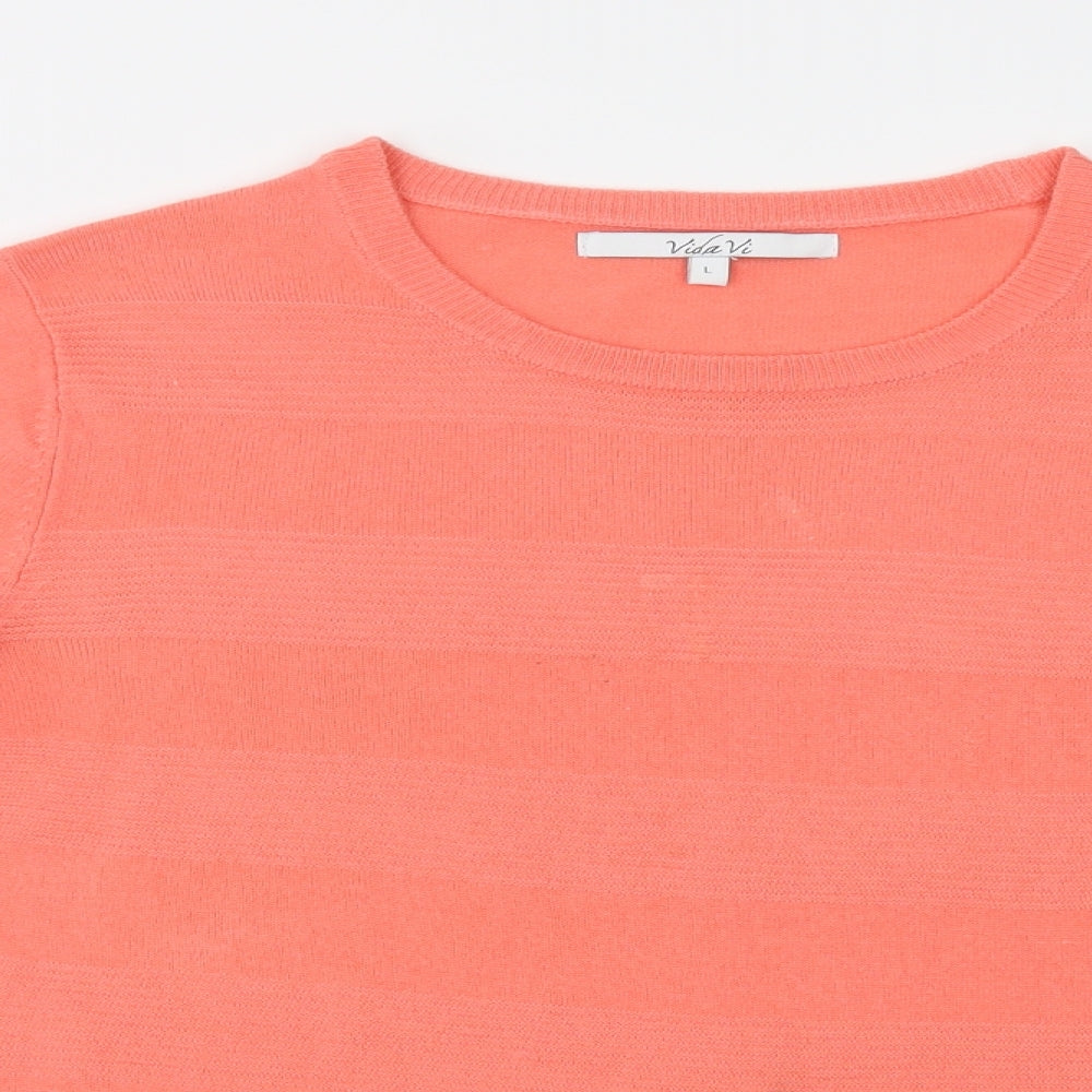 Vida Vi Womens Pink Crew Neck  Acrylic Pullover Jumper Size L