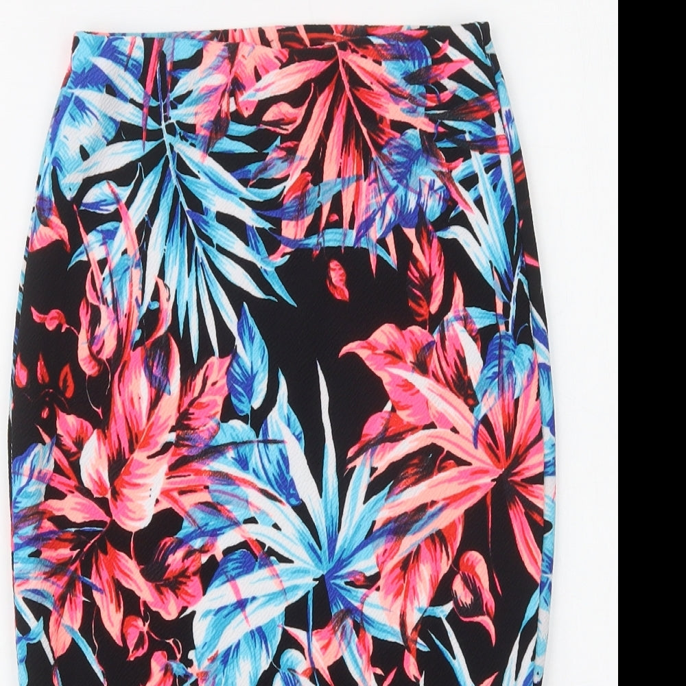 New Look Womens Black Floral Polyacrylate Fibre Straight & Pencil Skirt Size 8