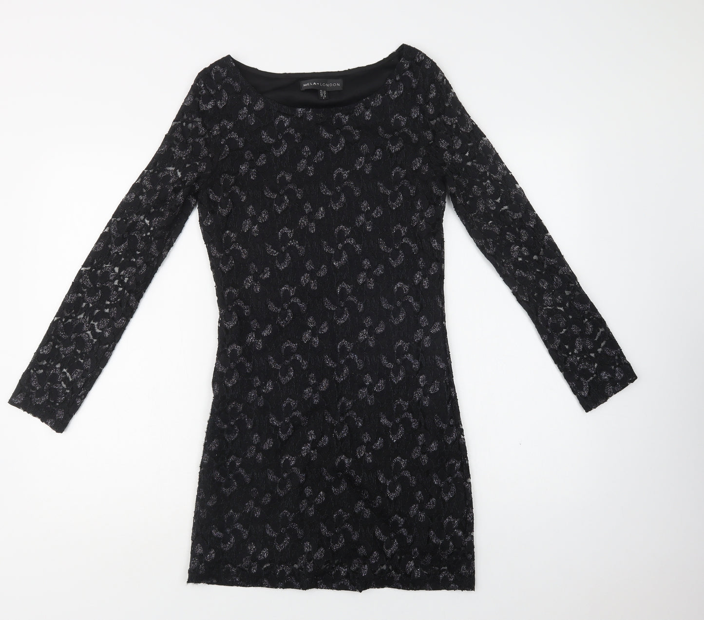 Mela Loves London Womens Black Floral Polyester Bodycon  Size 10  Round Neck  - Lace Overlay